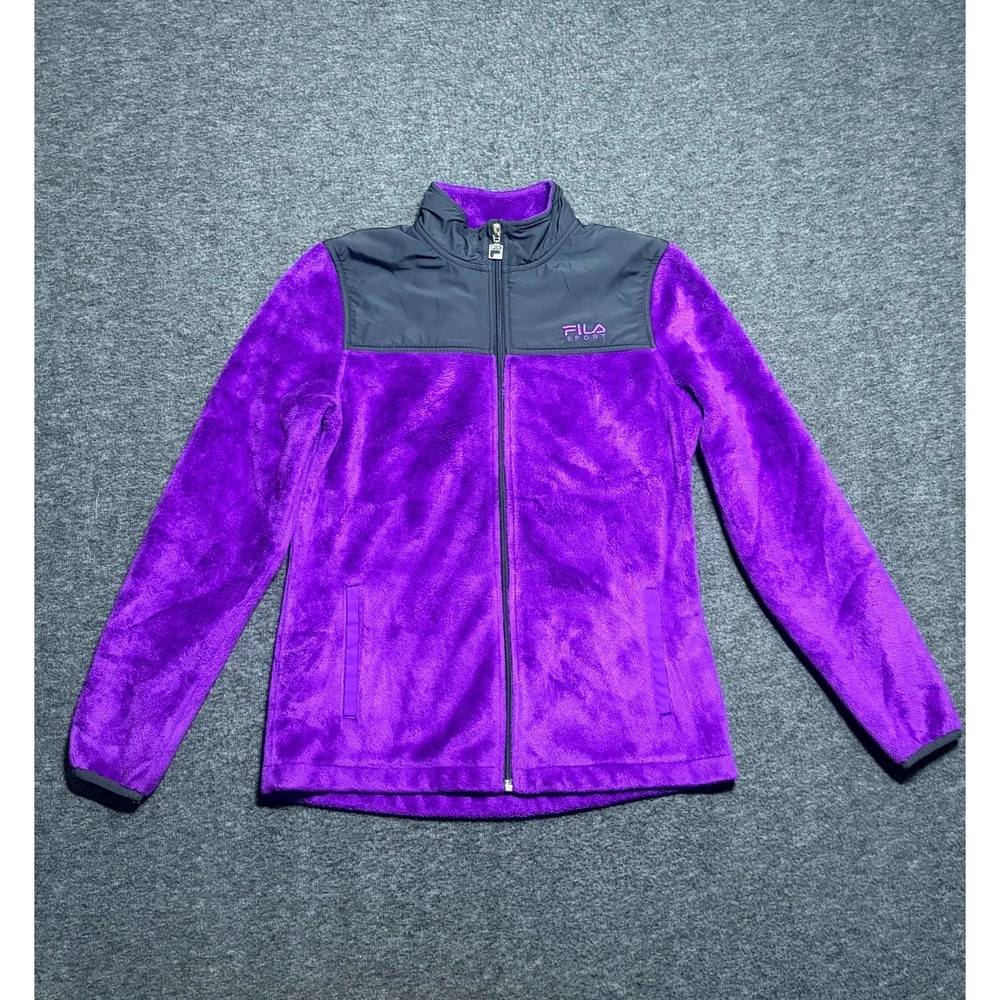 Fila Sport Fleece Jacket Girls Medium 10-12 Purple Cozy Warm Mock Neck Full Zip